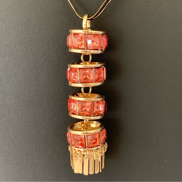 Christian Siriano New York Black Tone Necklace with Gold Tone Tassel Pendant - Picture 3 of 7